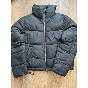 Hollister Black Puffer Jacket Women‎ Medium Full Zip Quilted Funnel Neck Coat